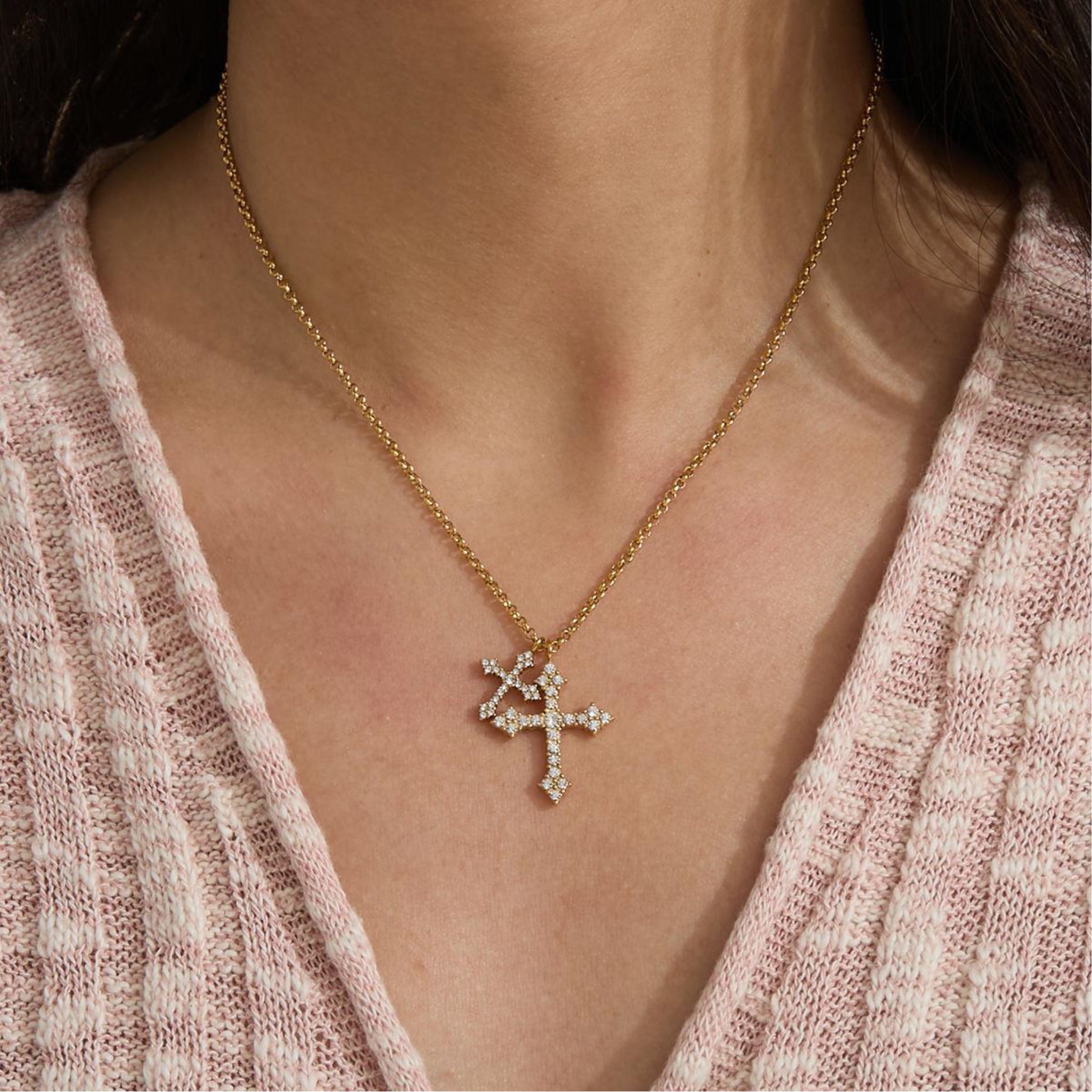 Double Cross Diamond Necklace