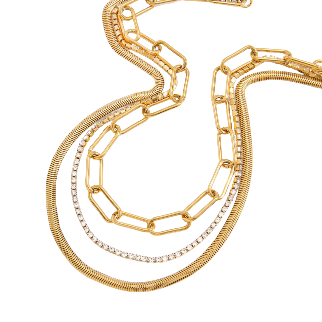 Layered Snake Chain, Tennis & Paperclip Necklace