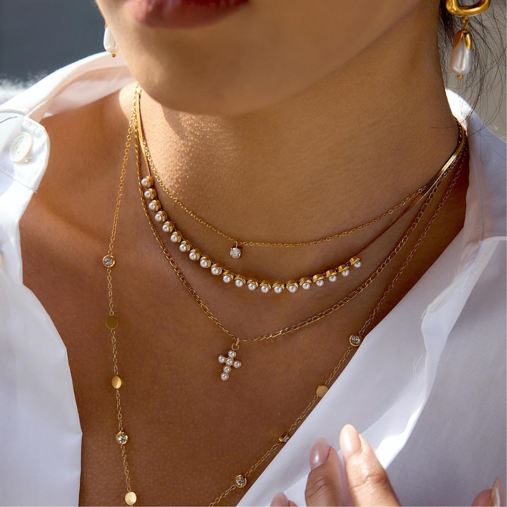 Pearls on a Herringbone chain Necklace