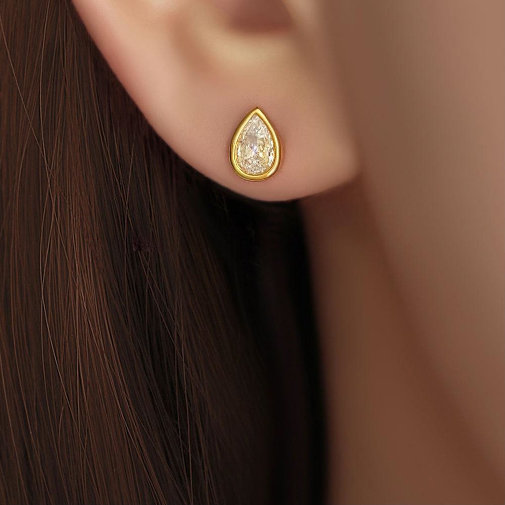 Pear Bezel set Stud Earrings