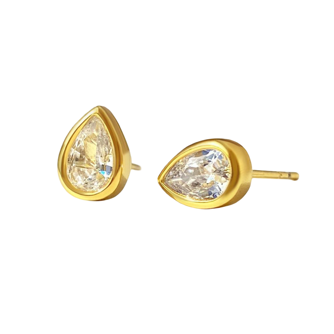 Pear Bezel set Stud Earrings
