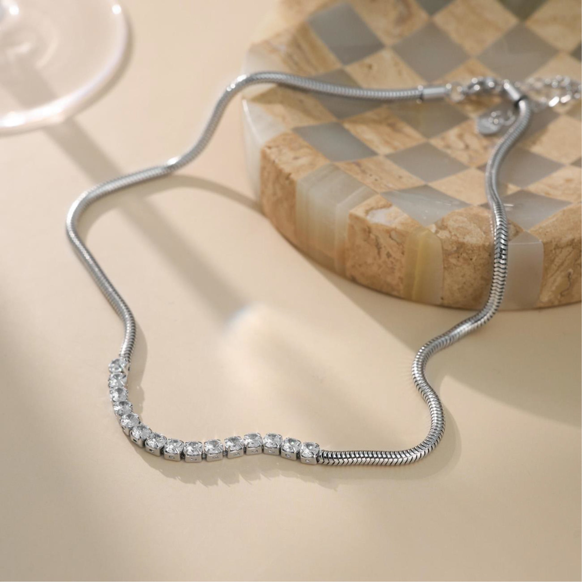 CZ Inlaid Snake Chain Necklace