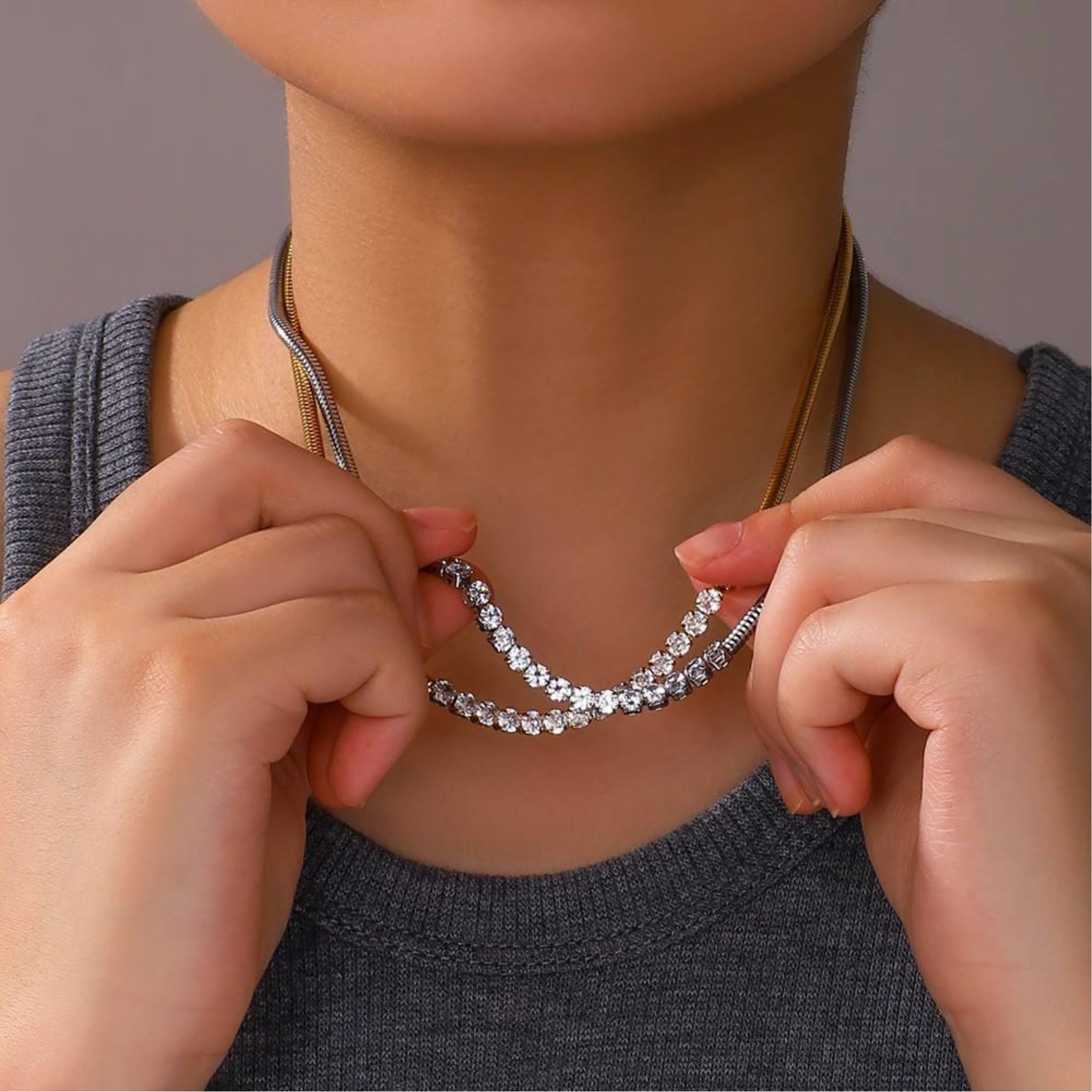 CZ Inlaid Snake Chain Necklace