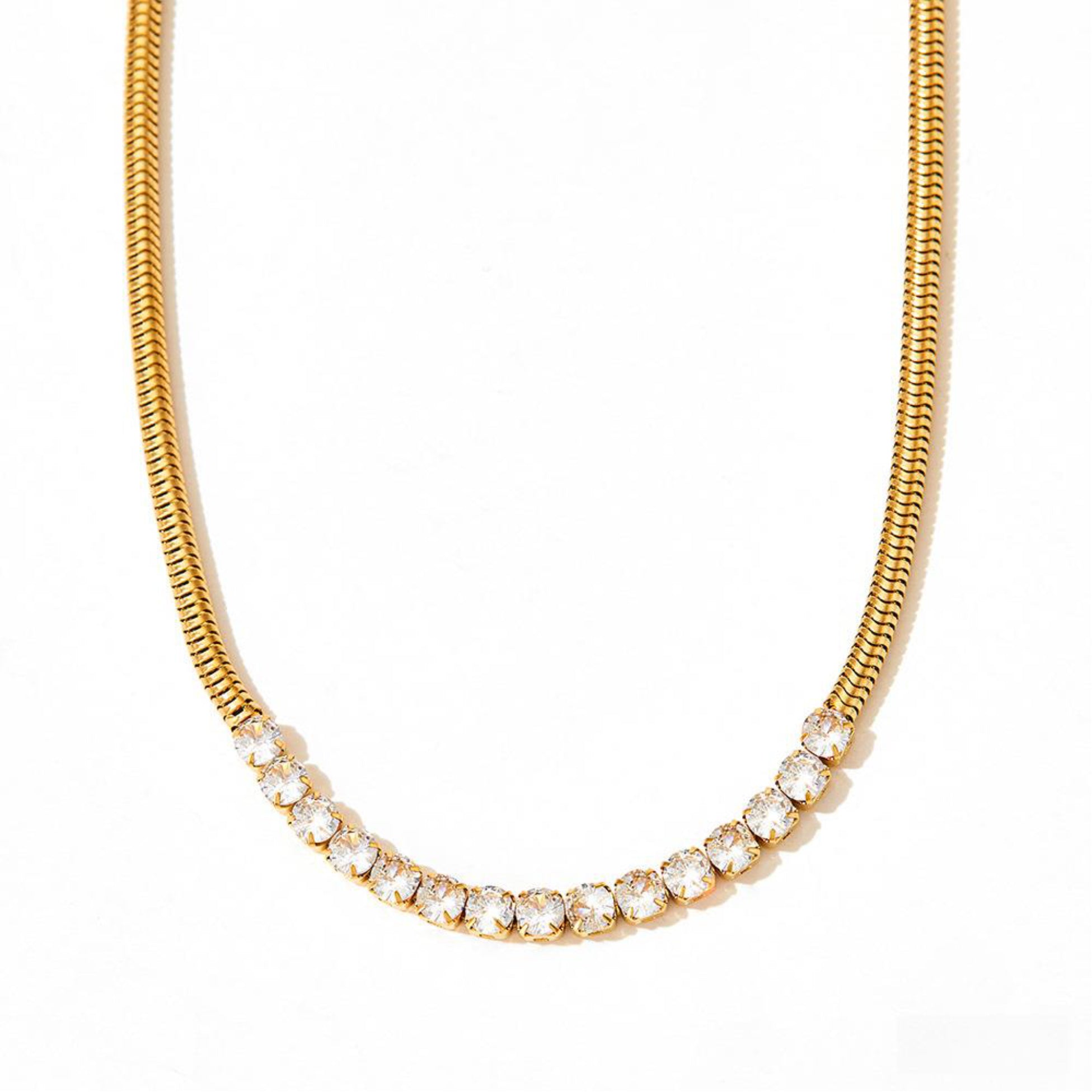 CZ Inlaid Snake Chain Necklace