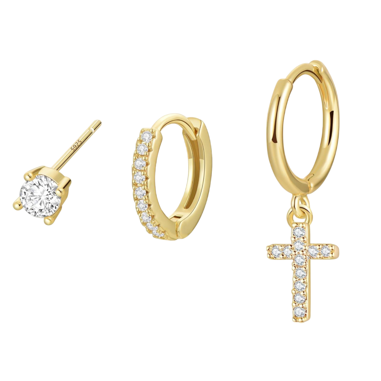 Classic Cross Mini Zircon Ear Huggies Earrings Set