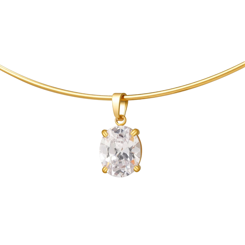 Oval Charm Solid Thin Wire Choker Necklace