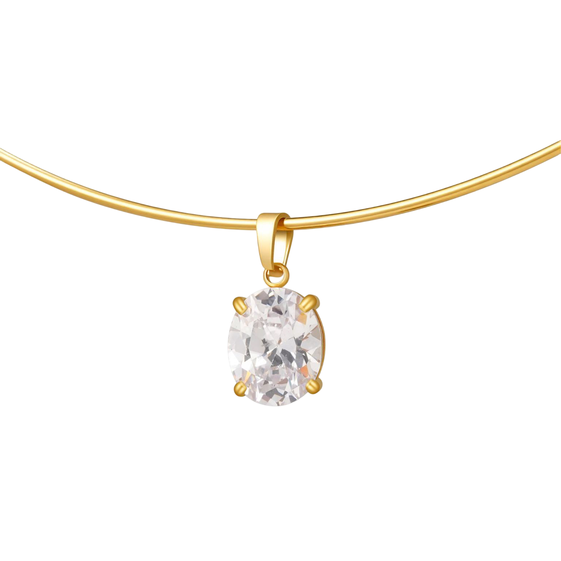 Oval Charm Solid Thin Wire Choker Necklace