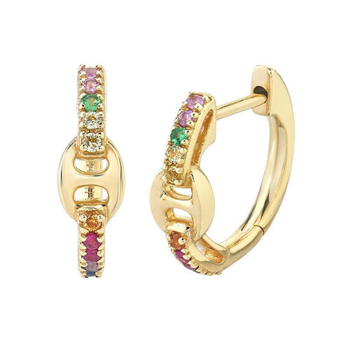Colorful Link Chain Huggies Earring | Waterproof Sweatproof, Anti-Tarnish Earrings Charms by Andie