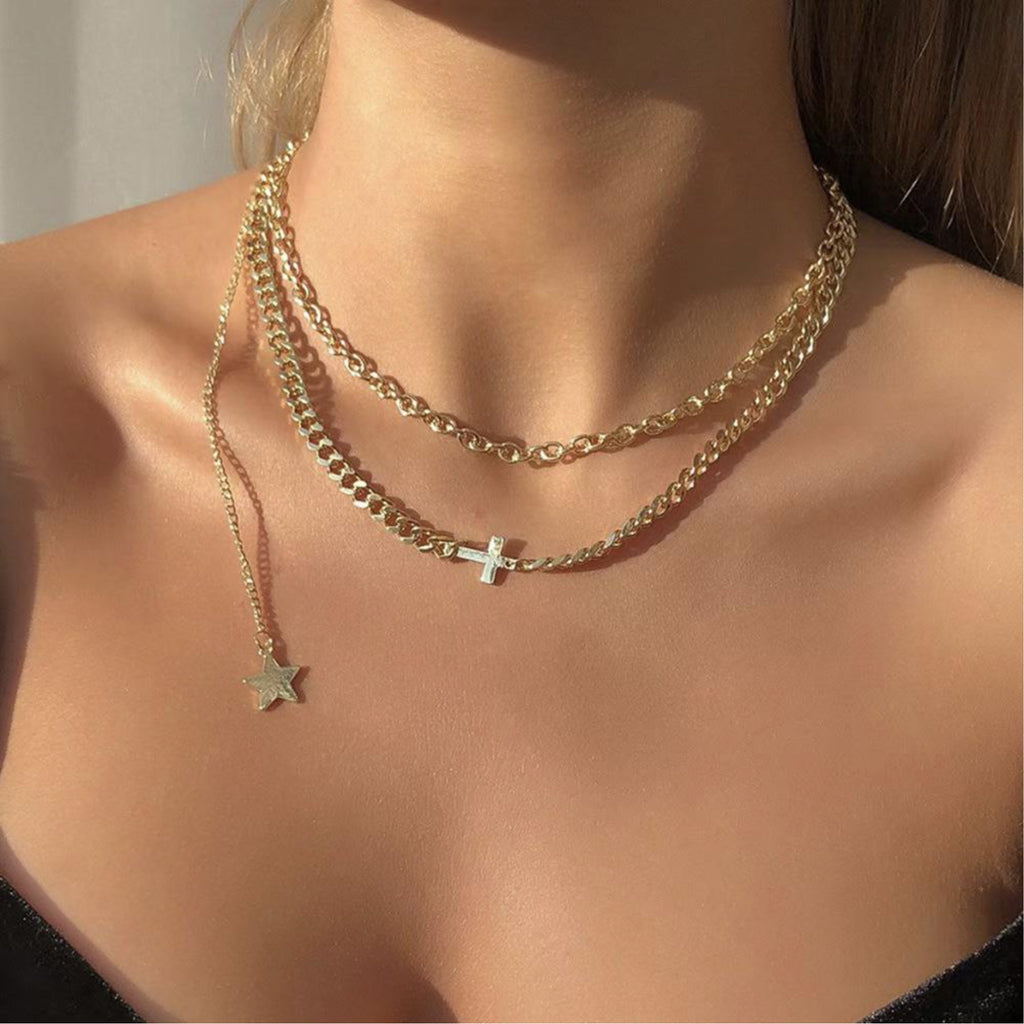 14K Gold Cross Star layered Waterproof Sweatproof Anti-Tarnish Necklace | Charms by Andie