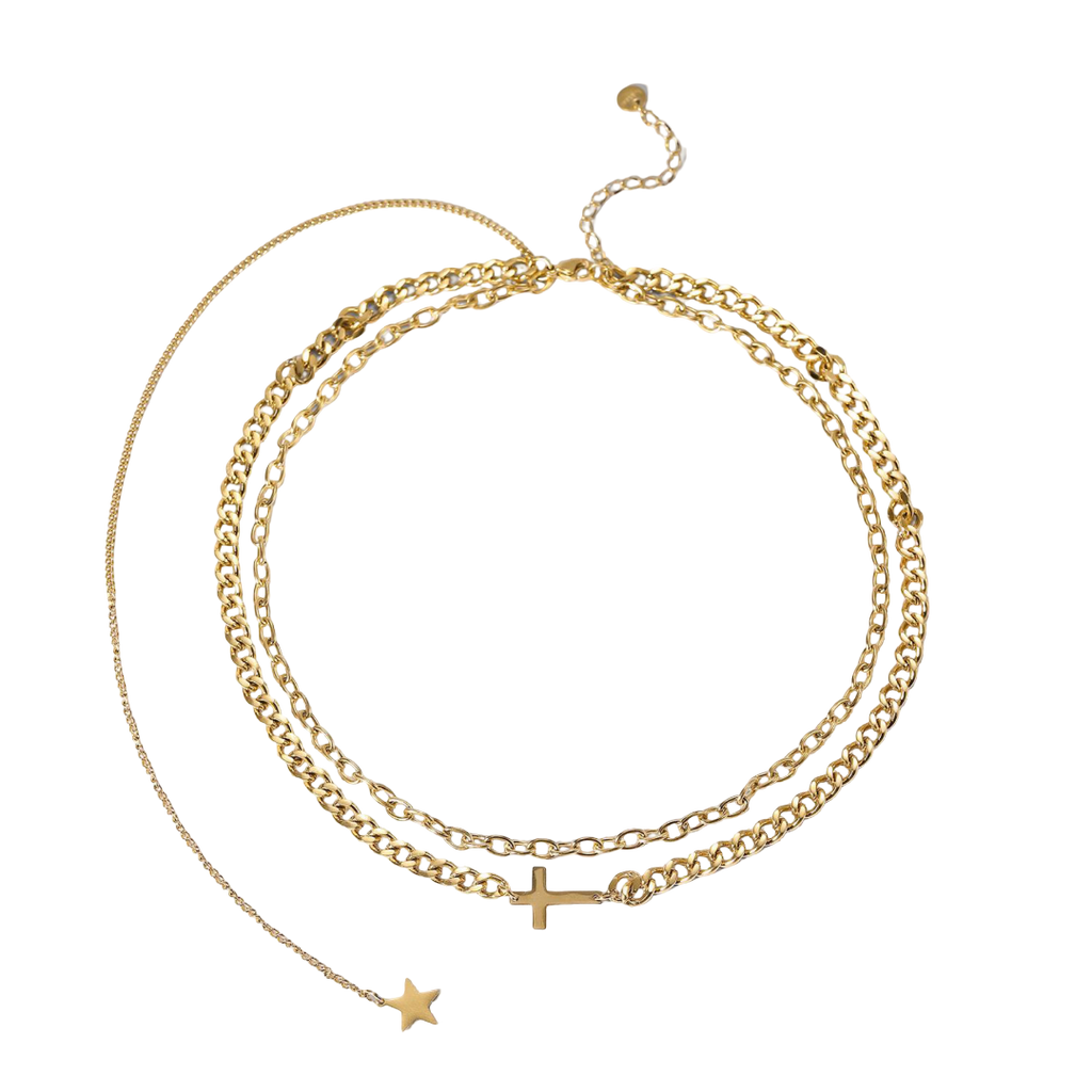 14K Gold Cross Star layered Waterproof Sweatproof Anti-Tarnish Necklace | Charms by Andie