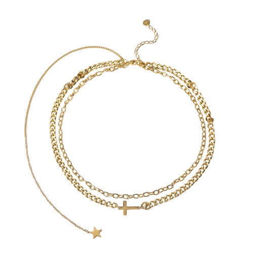 14K Gold Cross Star layered Waterproof Sweatproof Anti-Tarnish Necklace | Charms by Andie