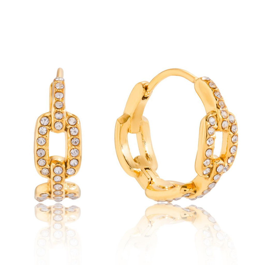 Waterproof Sweatproof Anti-Tarnish Dainty Diamond Paved Chain Hoop Earring | Charms by Andie