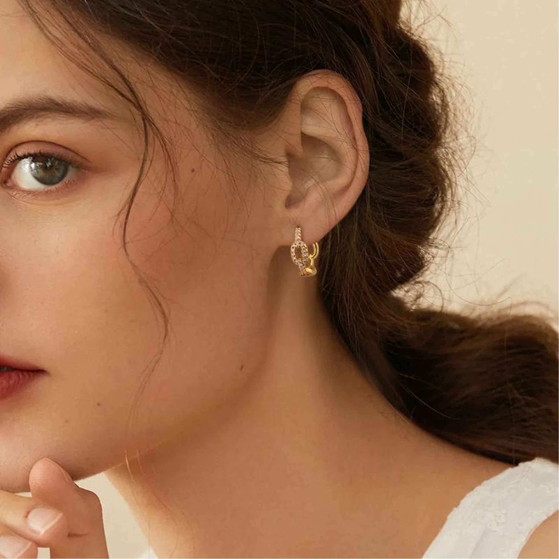 Dainty Diamond Paved Chain Hoop Earring