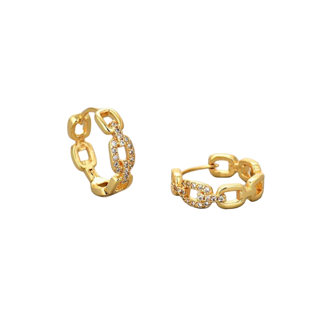 Dainty Diamond Paved Chain Hoop Earring