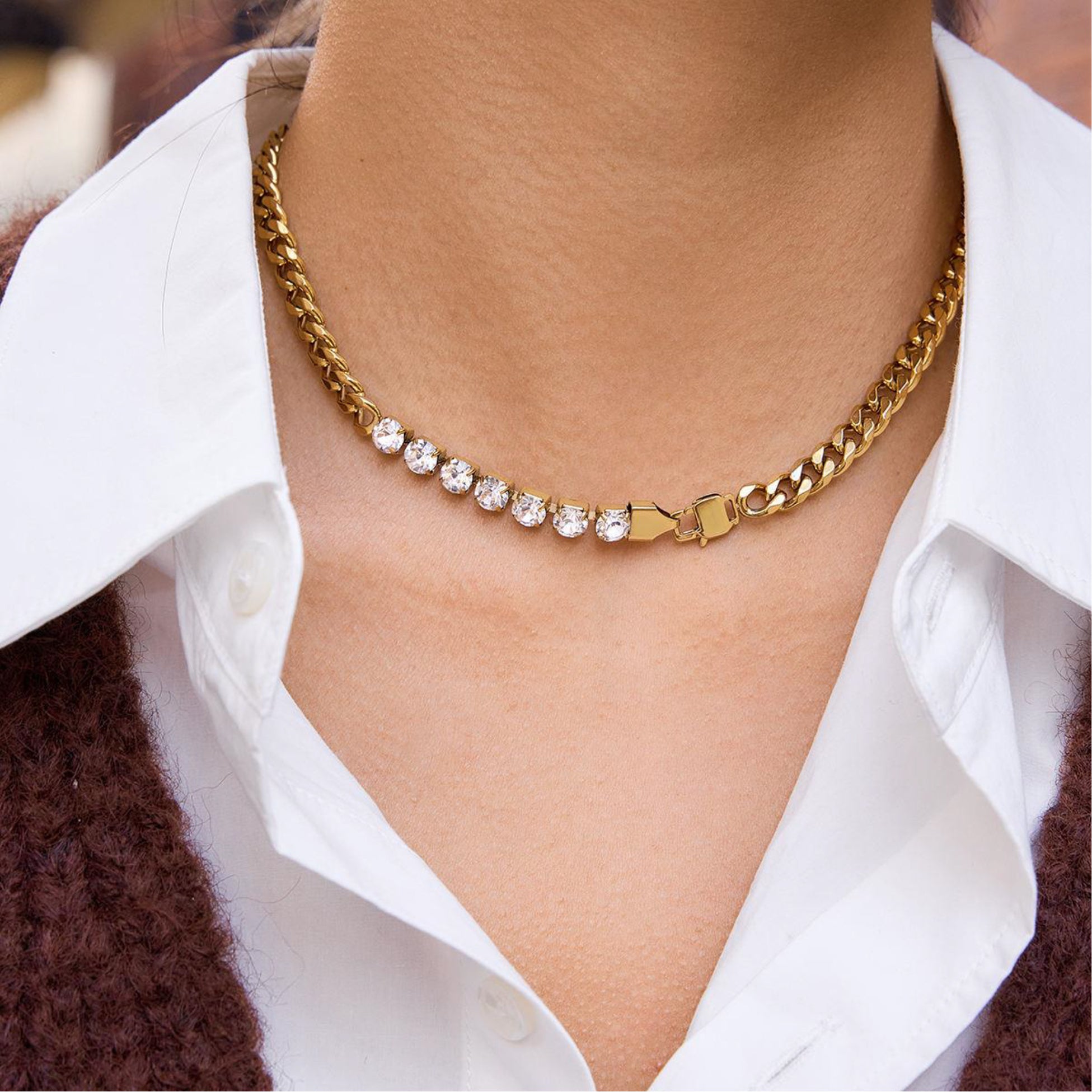 Diamond chain Necklace, Waterproof, Sweatproof, Non Tarnish & Hypoallergenic