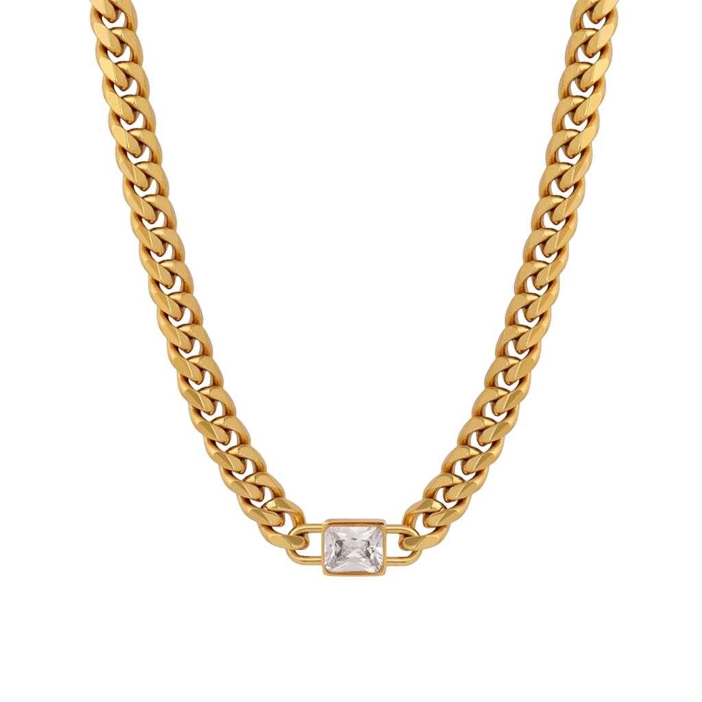 Cuban Link Chain Necklace with Diamond cz Waterproof, Sweatproof, Anti-Tarnish Necklace Charms by Andie