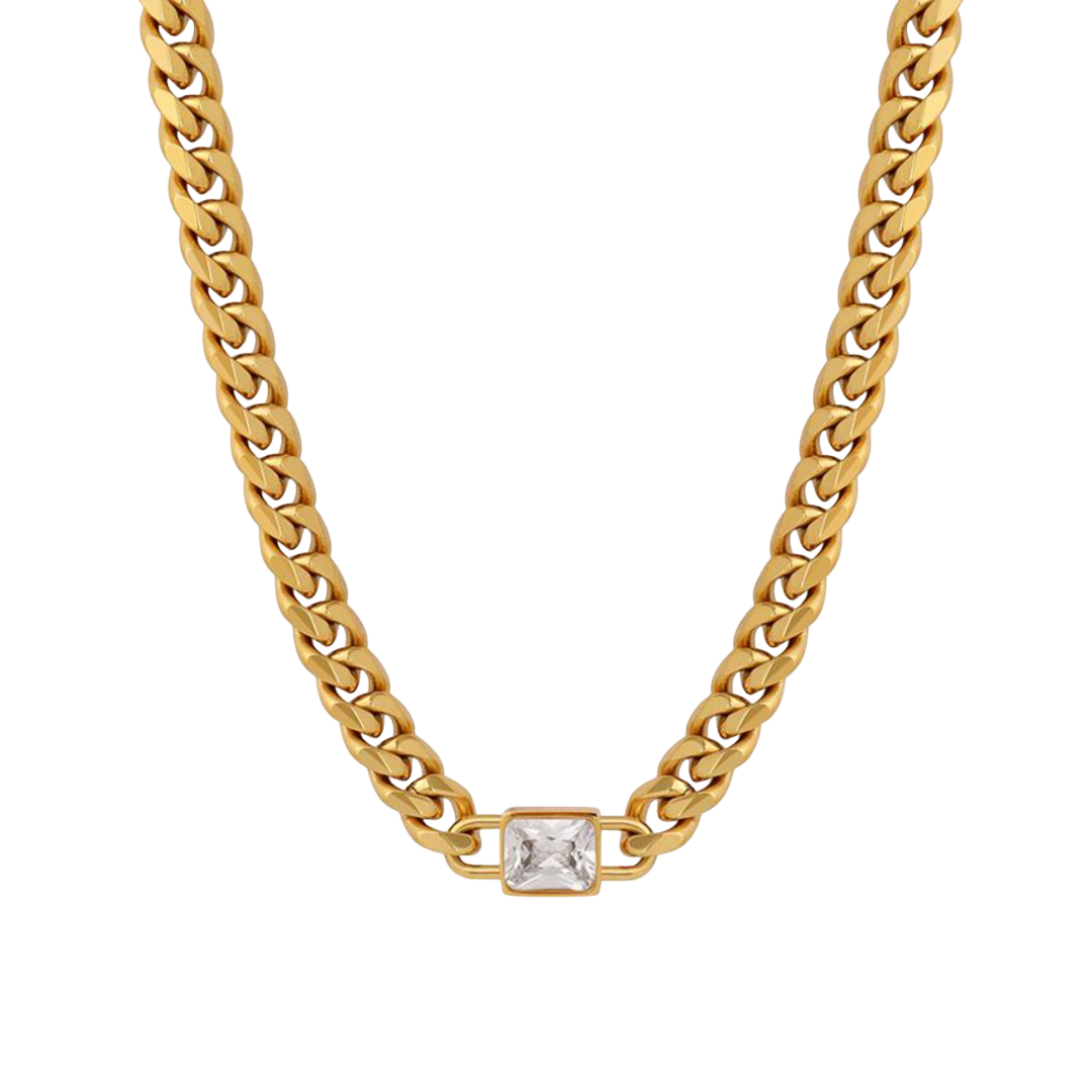 Cuban Link Chain Necklace with Diamond cz Waterproof, Sweatproof, Anti-Tarnish Necklace Charms by Andie