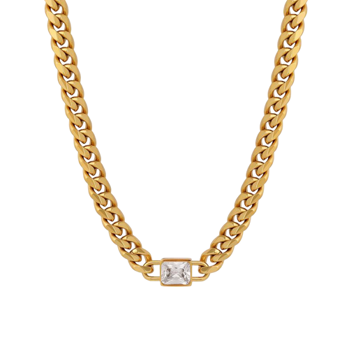 Cuban Link Chain Necklace with Diamond cz Waterproof, Sweatproof, Anti-Tarnish Necklace Charms by Andie
