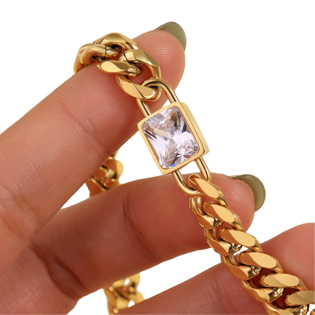 Cuban Link Chain Necklace with Diamond cz Waterproof, Sweatproof, Anti-Tarnish Necklace Charms by Andie