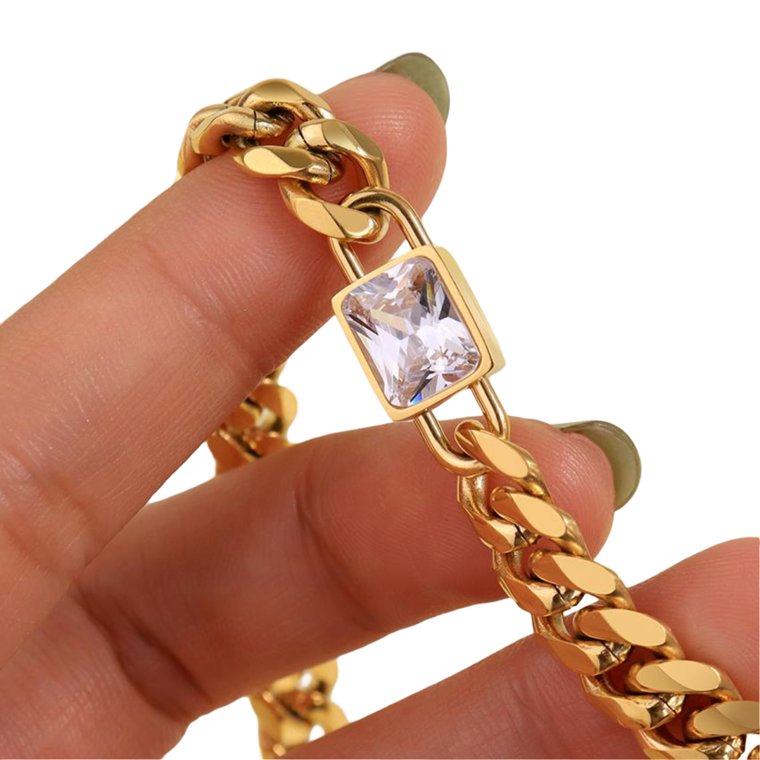 Cuban Link Chain Necklace with Diamond cz Waterproof, Sweatproof, Anti-Tarnish Necklace Charms by Andie