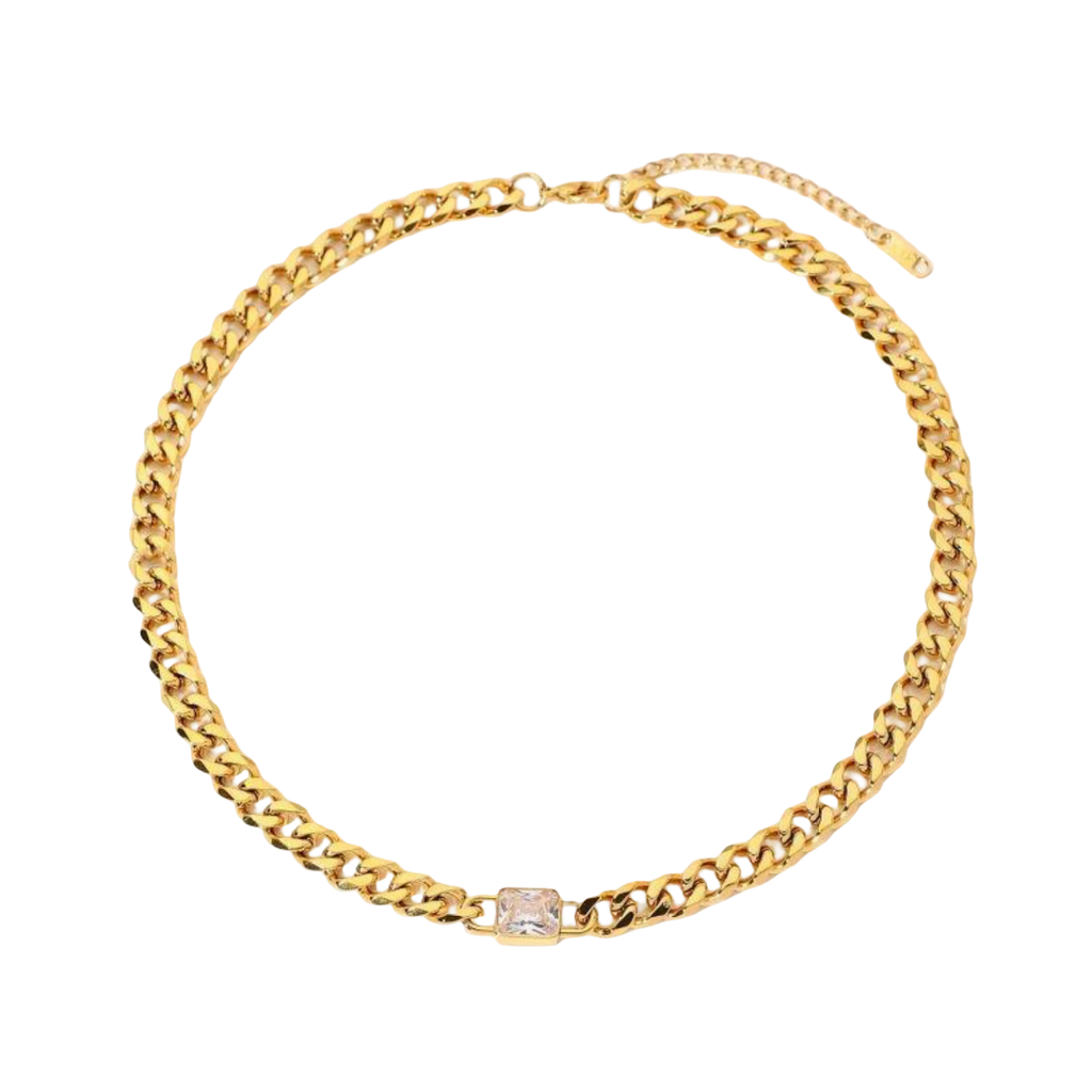 Cuban Link Chain Necklace with Diamond cz Waterproof, Sweatproof, Anti-Tarnish Necklace Charms by Andie