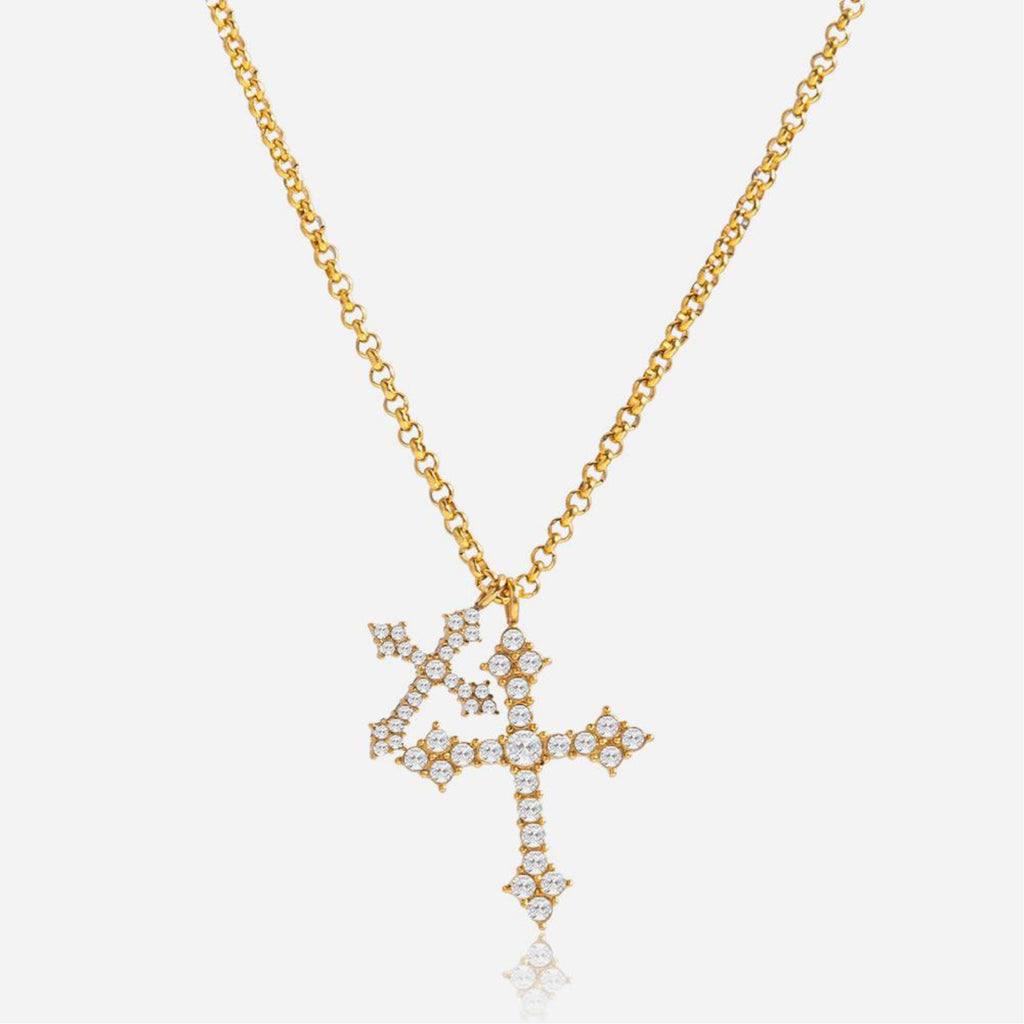 Waterproof Gold Double Cross Diamond Necklace |Sweatproof, Anti-Tarnish Charms by Andie Cross Necklace