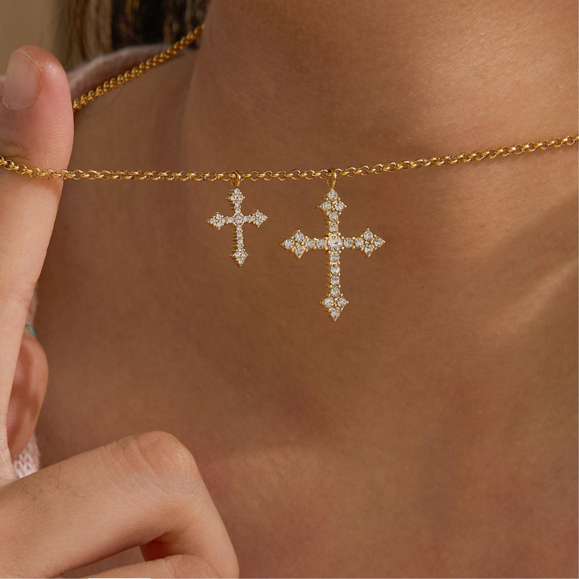 Double Cross Diamond Necklace