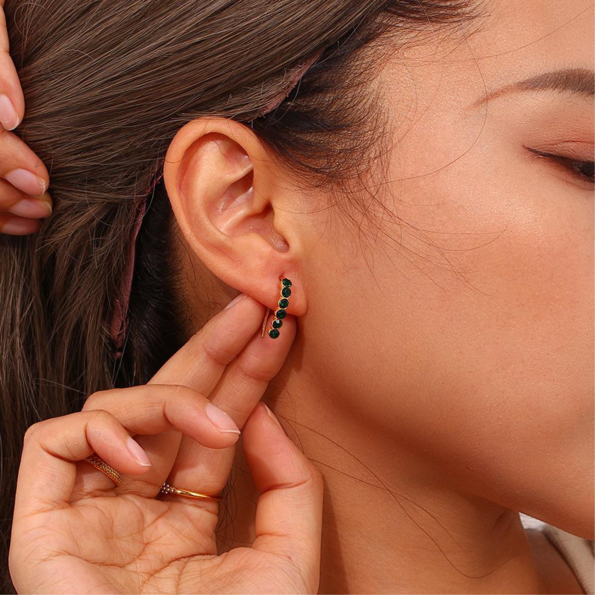 European Emerald Green Fish hook Earrings Waterproof Sweatproof Anti-Tarnish Earrings Charms by Andie