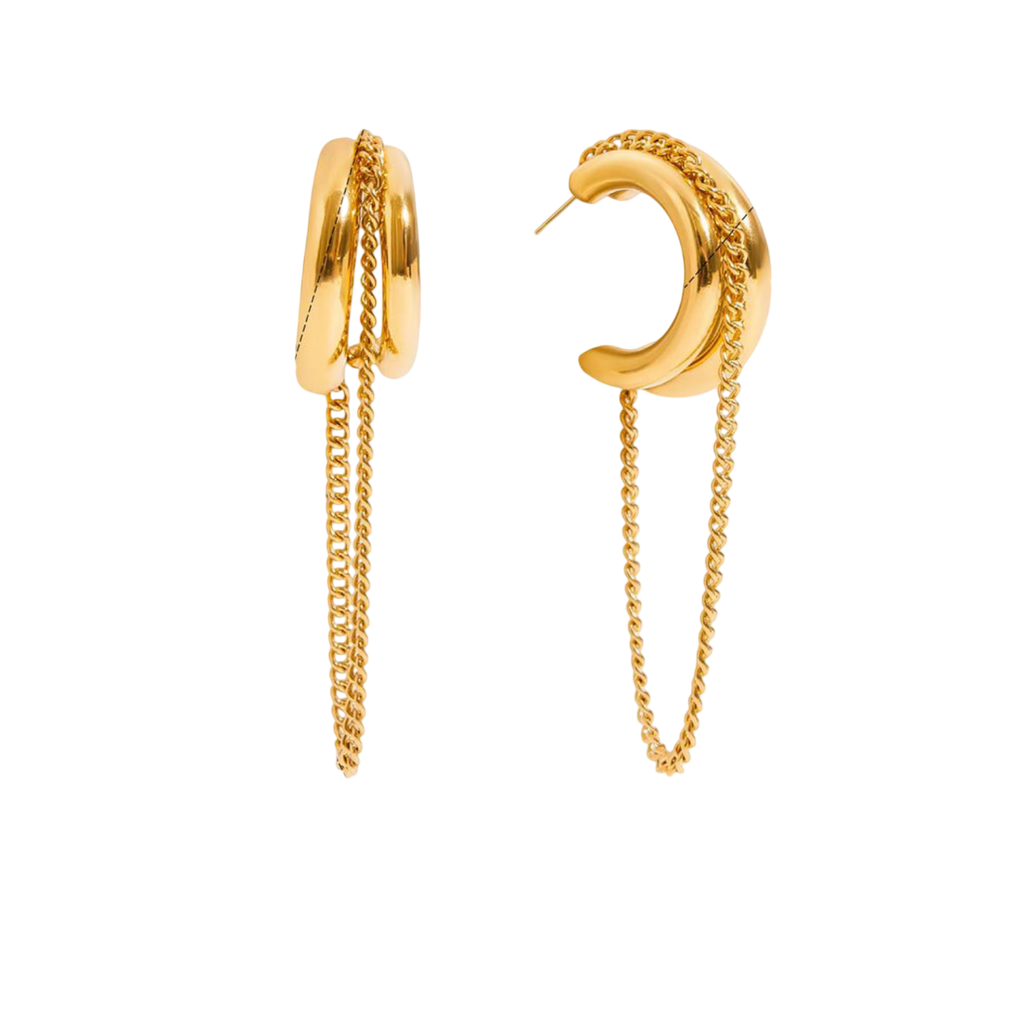 Gold hoop earrings with chain details Waterproof Sweatproof, Anti-Tarnish Earrings Charms by Andie