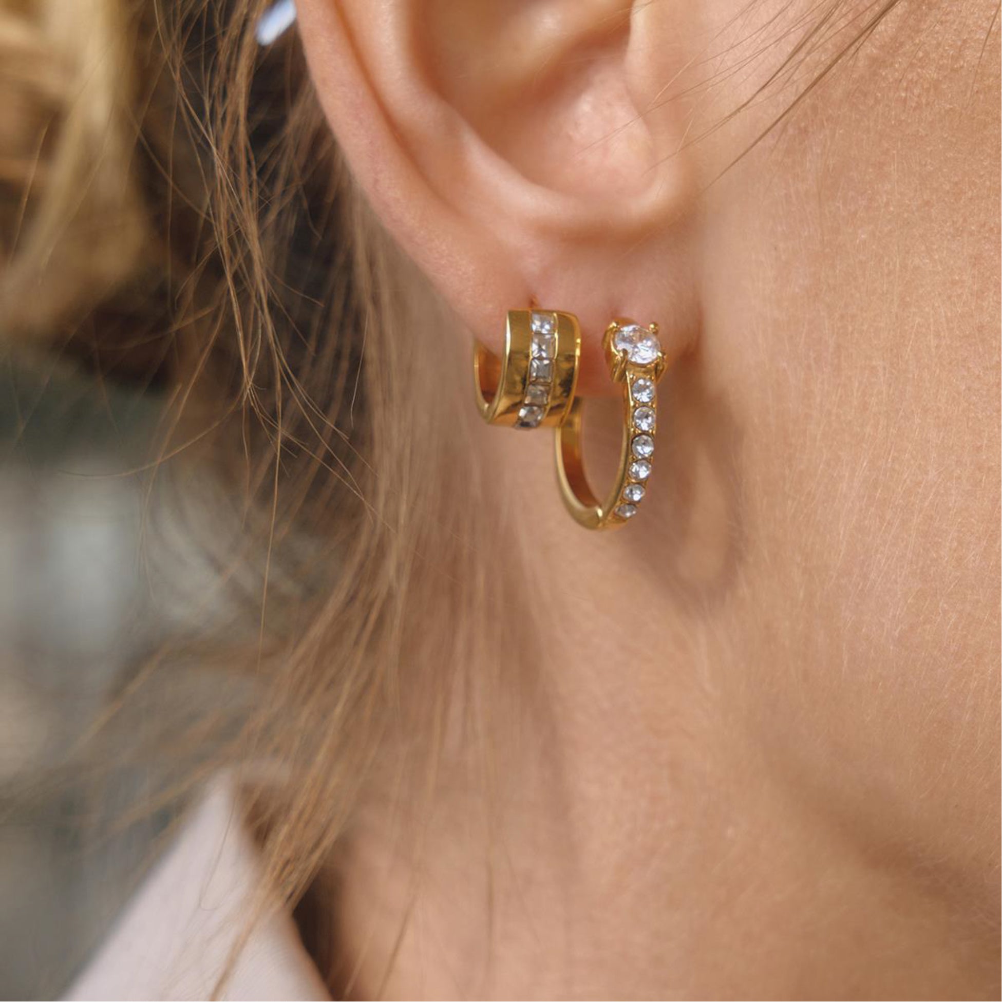 Gold Inlaid Diamond Hoop Earrings