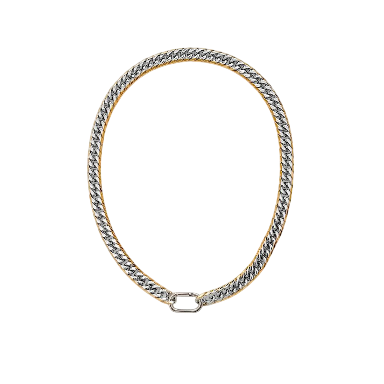 Gold and silver chain necklace on a white background