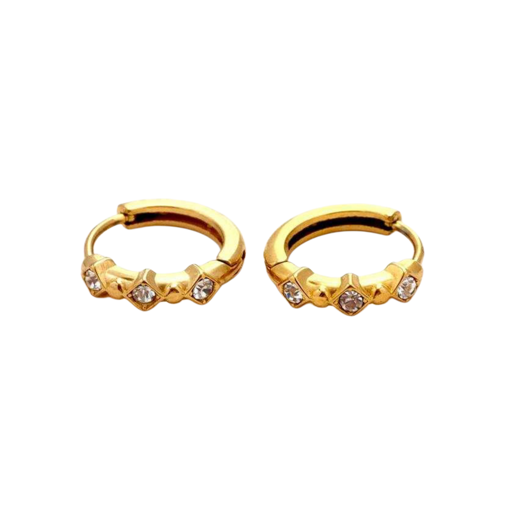 Gold hoop earrings with diamond accents Waterproof, Sweatproof, Anti-Tarnish Huggies Earrings Charms by Andie