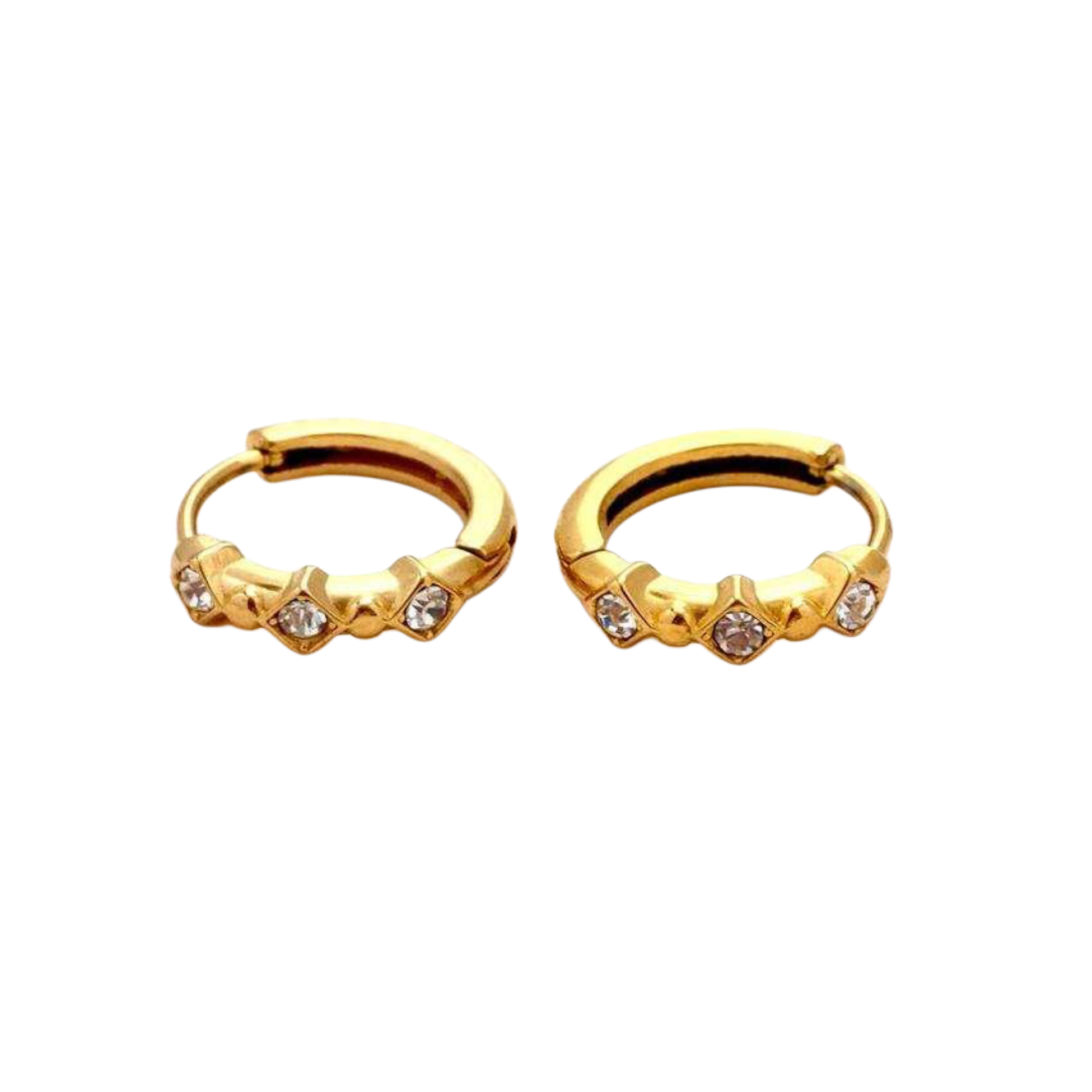 Gold hoop earrings with diamond accents Waterproof, Sweatproof, Anti-Tarnish Huggies Earrings Charms by Andie