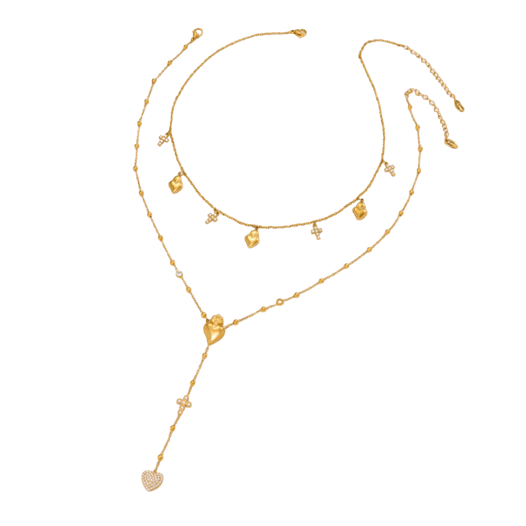 Gold Sacred heart and cross Necklace Waterproof, Sweatproof, Anti-Tarnish Necklace Charms by Andie