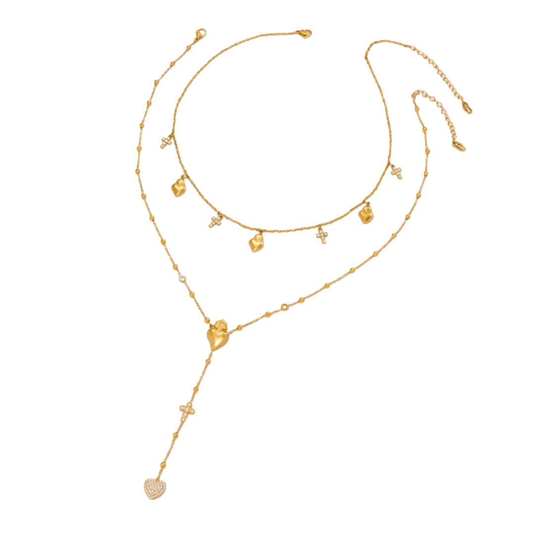 Sacred Heart and Cross Charm Necklace