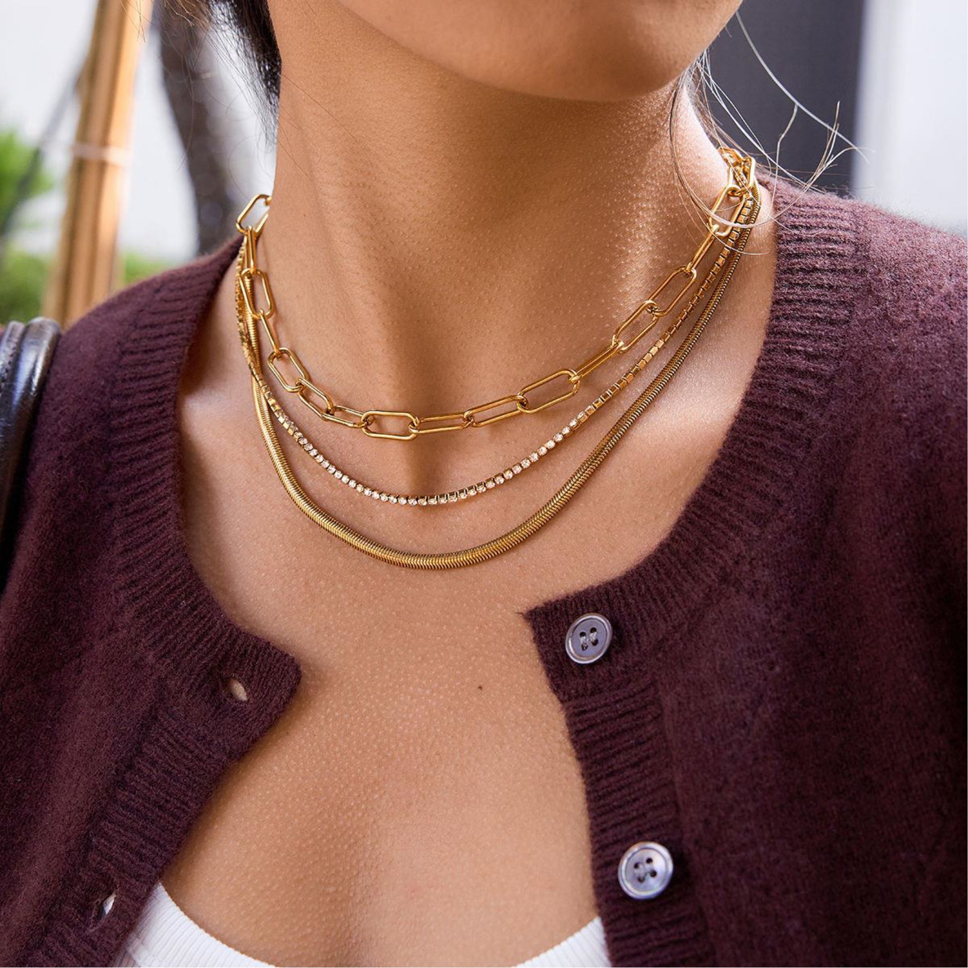 Layered Snake Chain, Tennis & Paperclip Necklace