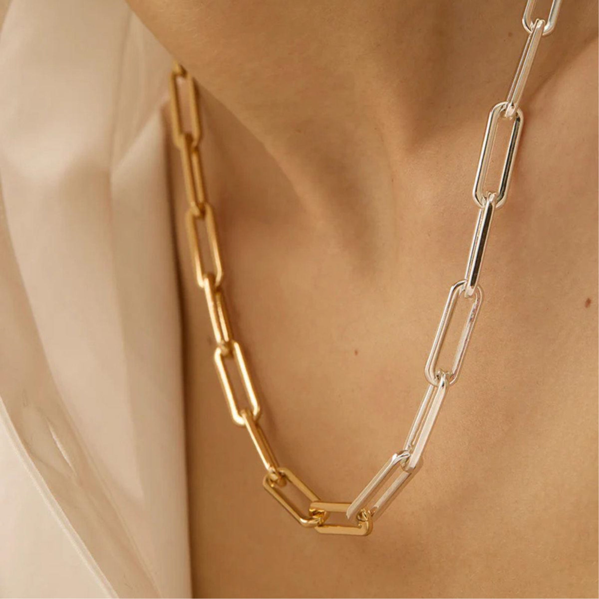 Mixed Metals Paperclip Necklace