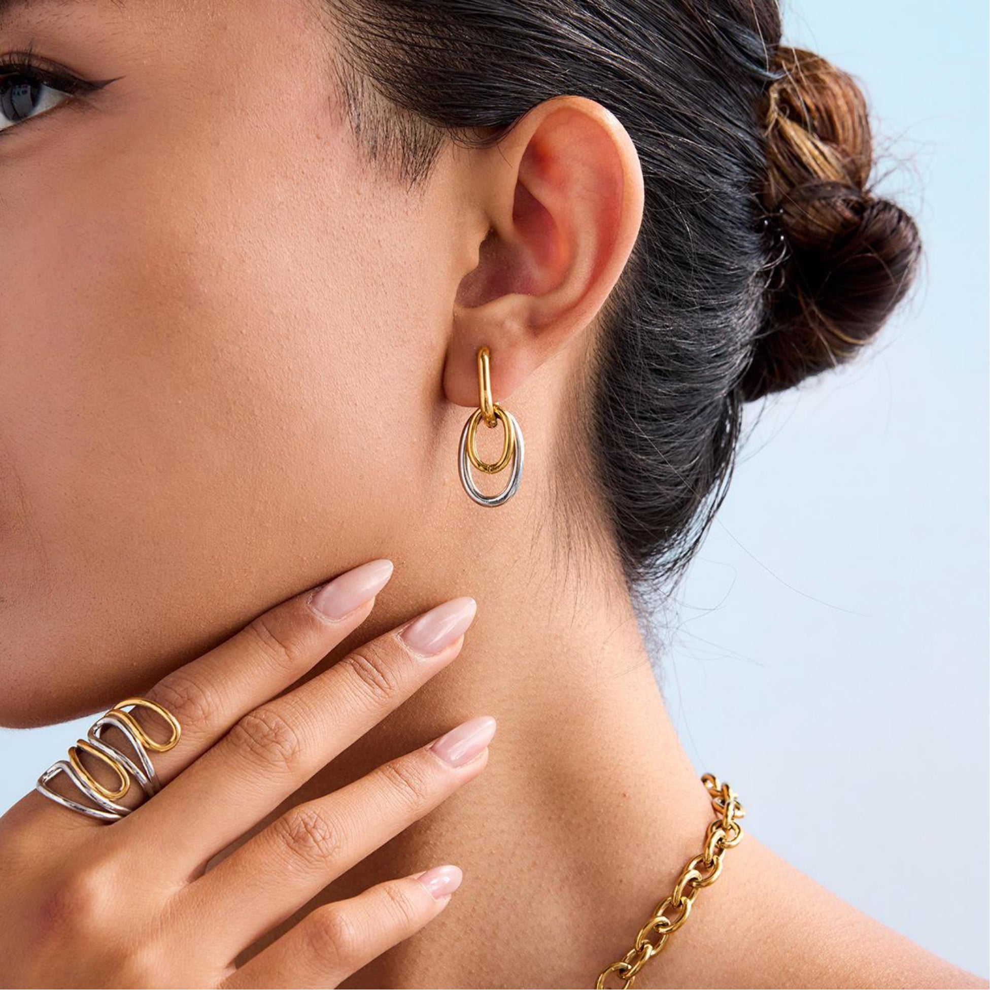 Minimalist Mixed Metals Huggies Earrings