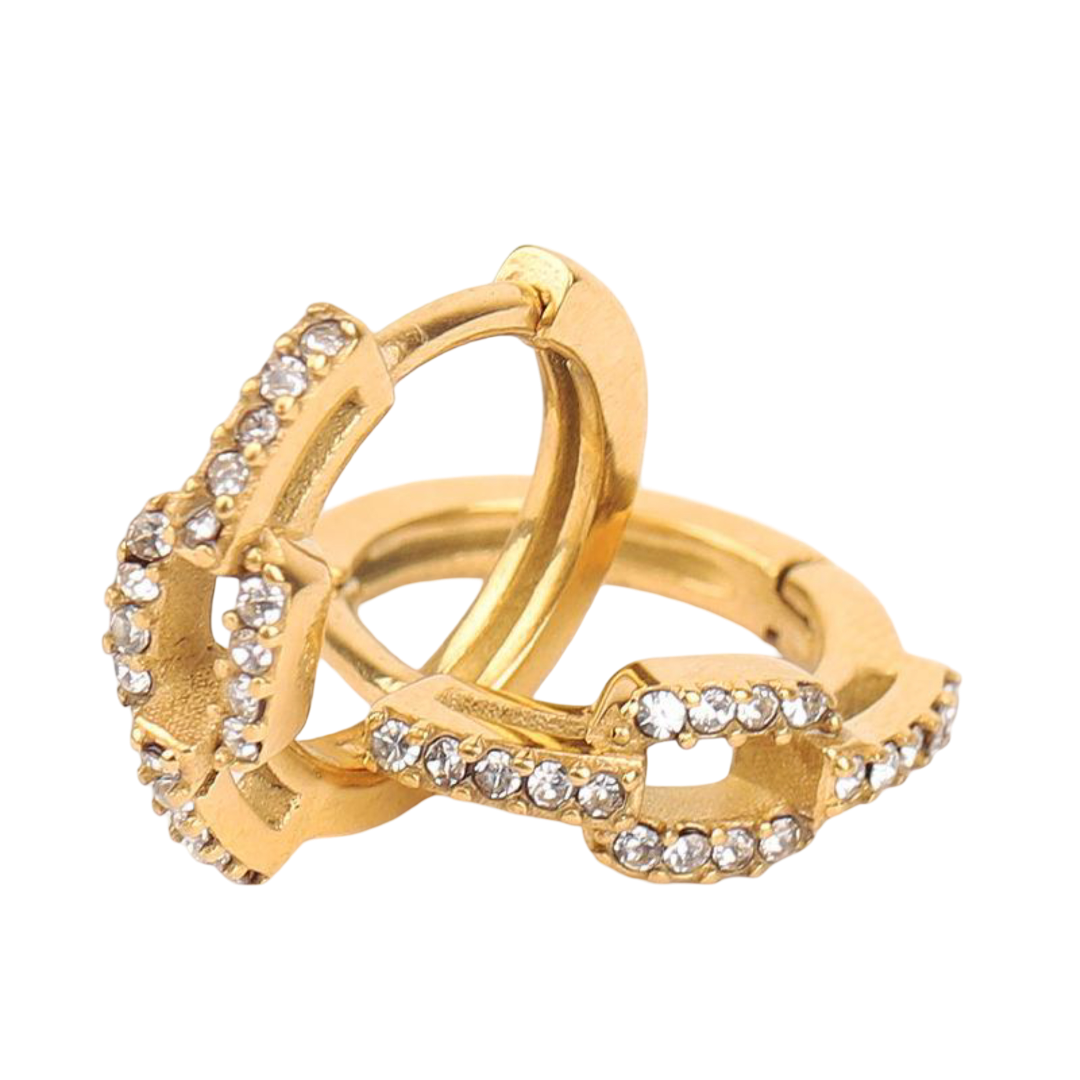 Waterproof Sweatproof Anti-Tarnish Dainty Diamond Paved Chain Hoop Earring | Charms by Andie