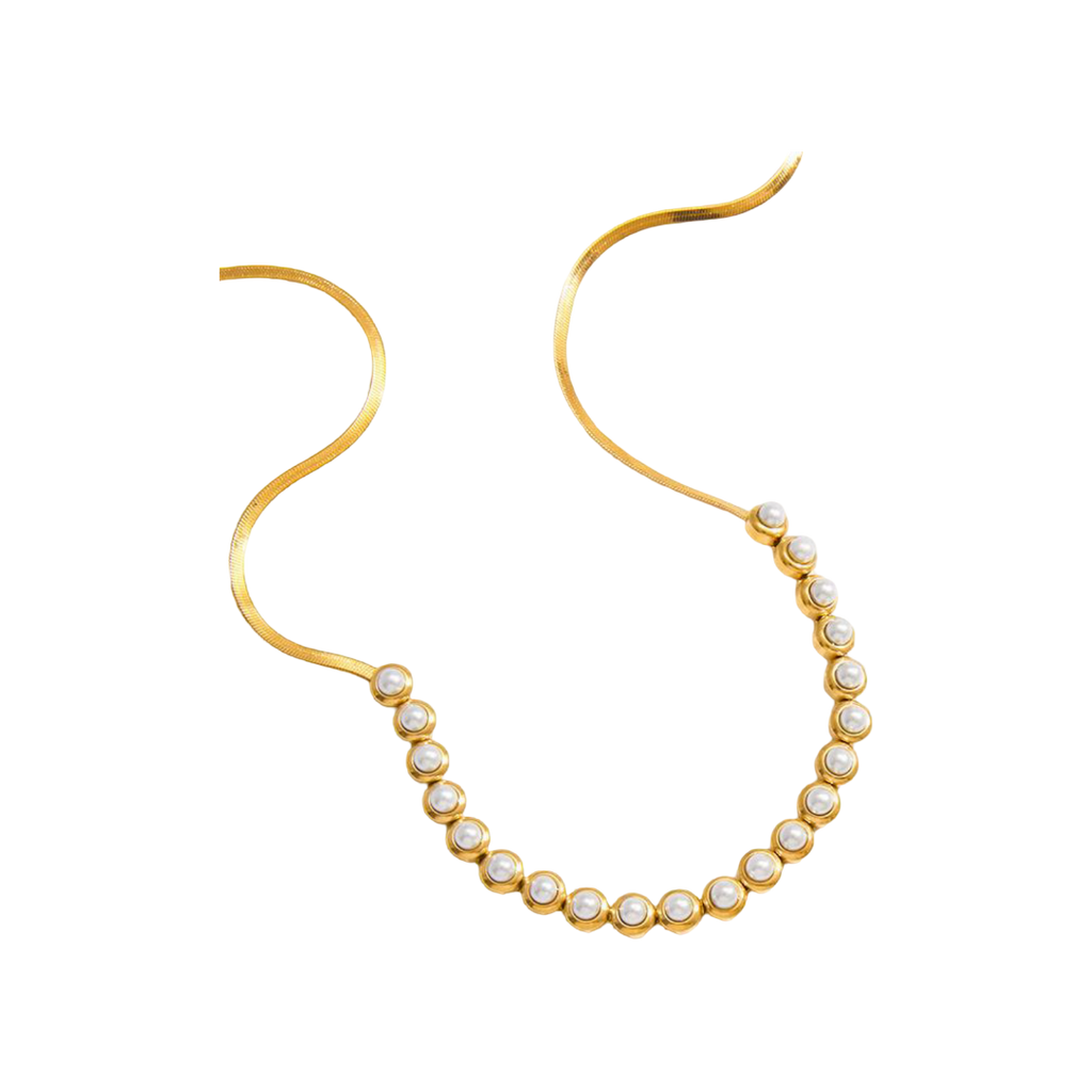 Pearls on a Herringbone chain Necklace | Waterproof Sweatproof Anti Tarnish Necklace Charms by Andie