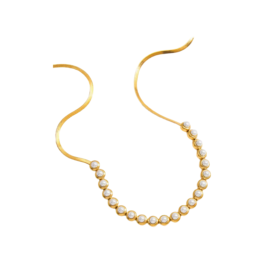 Pearls on a Herringbone chain Necklace | Waterproof Sweatproof Anti Tarnish Necklace Charms by Andie