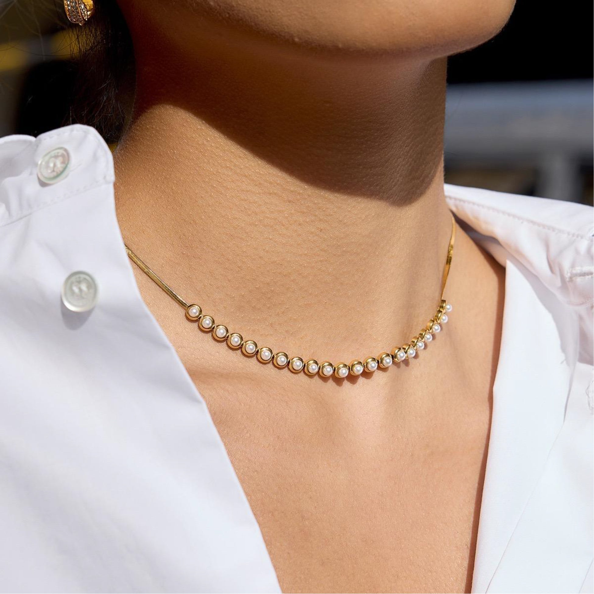 Pearls on a Herringbone chain Necklace