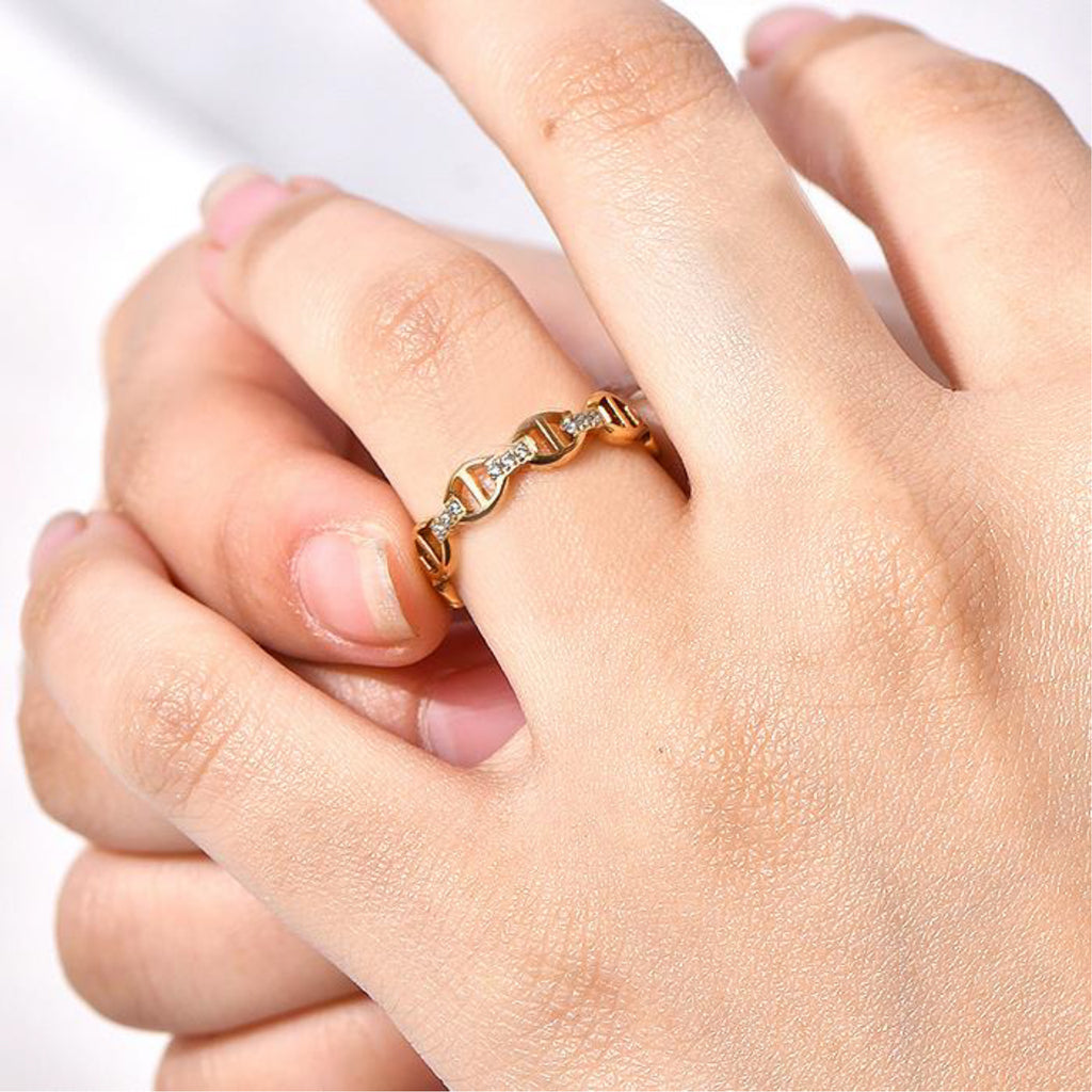 Gold Coffee Bean Pig Nosed Paved CZ Ring