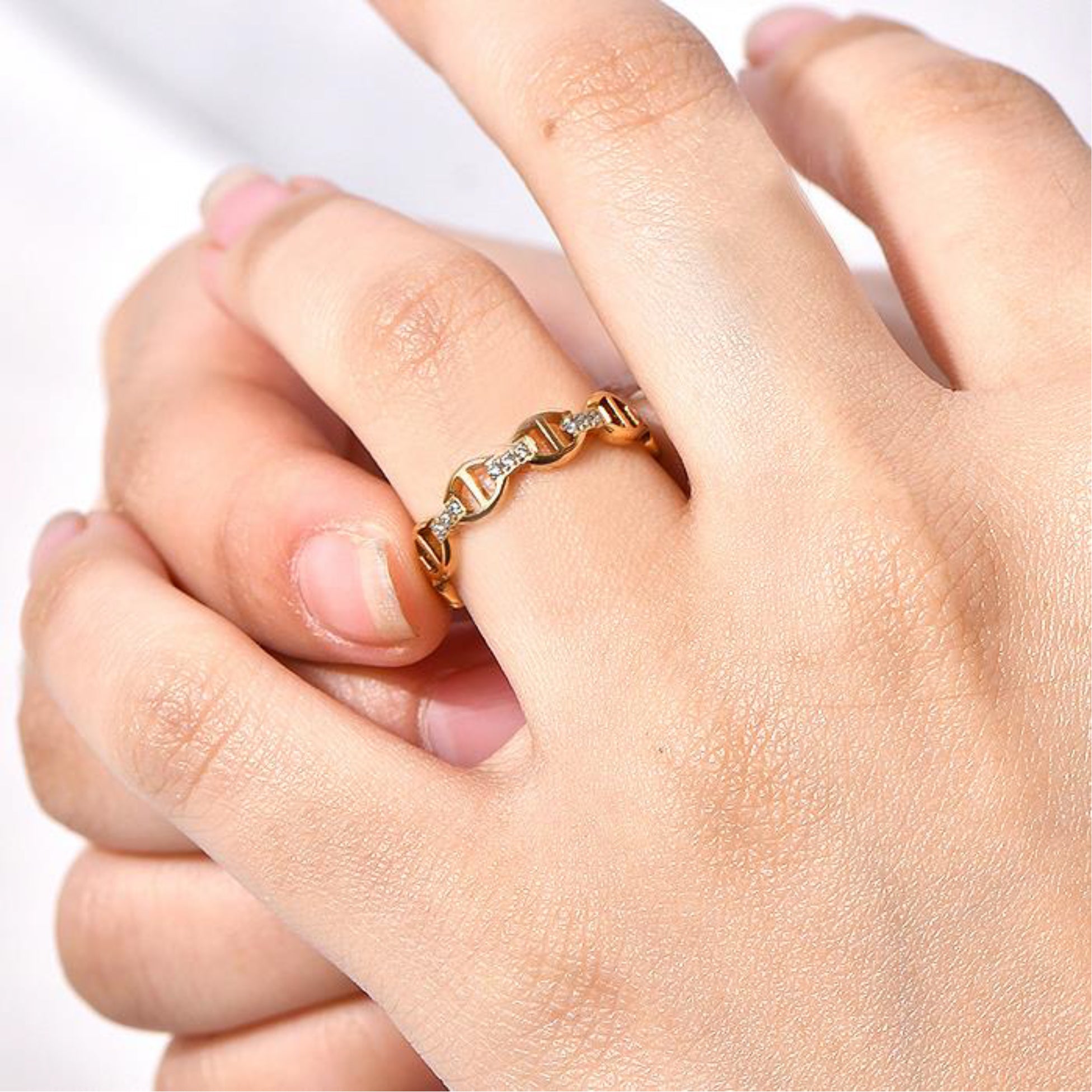 Gold Coffee Bean Pig Nosed Paved CZ Ring