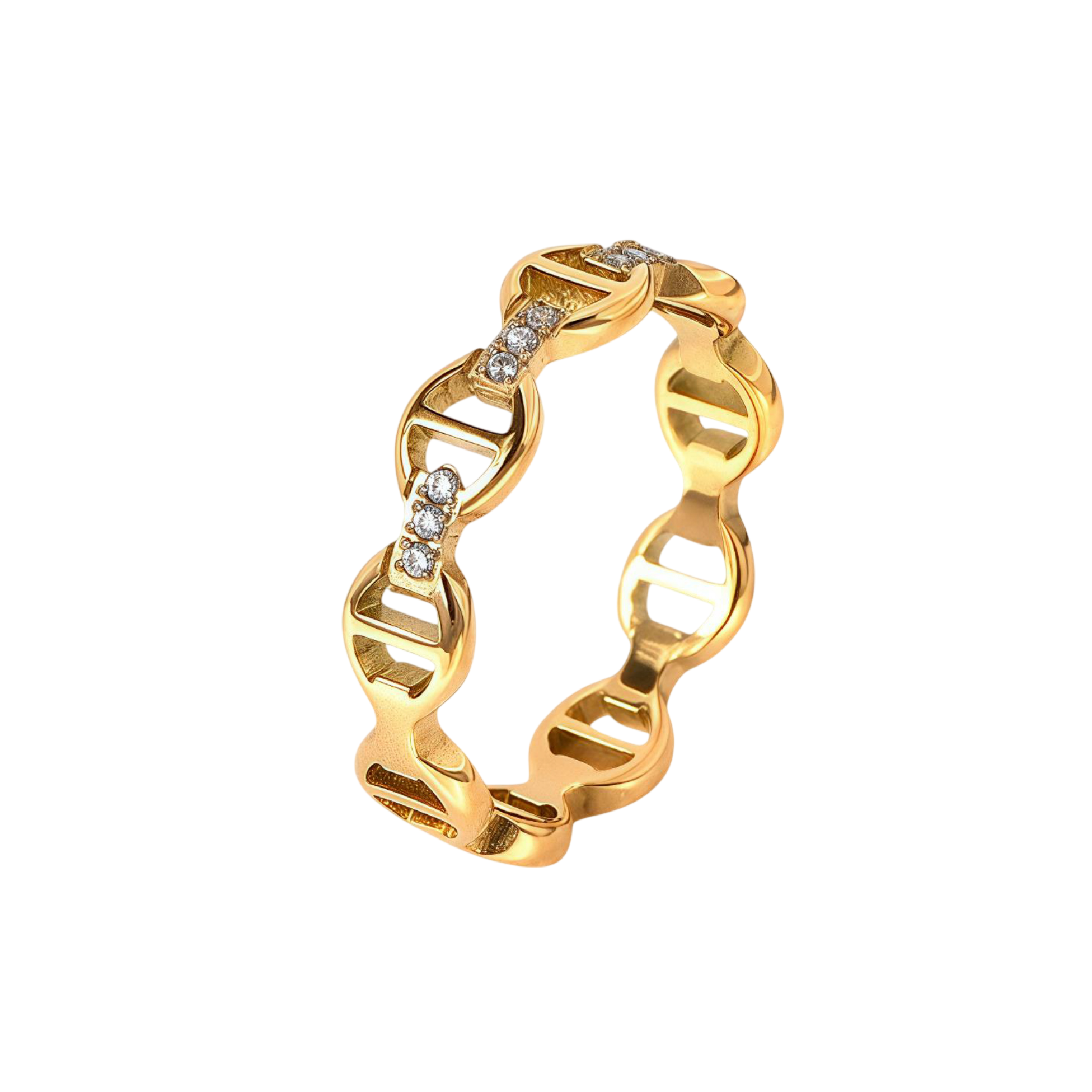Gold Coffee Bean Pig Nosed Paved CZ Ring