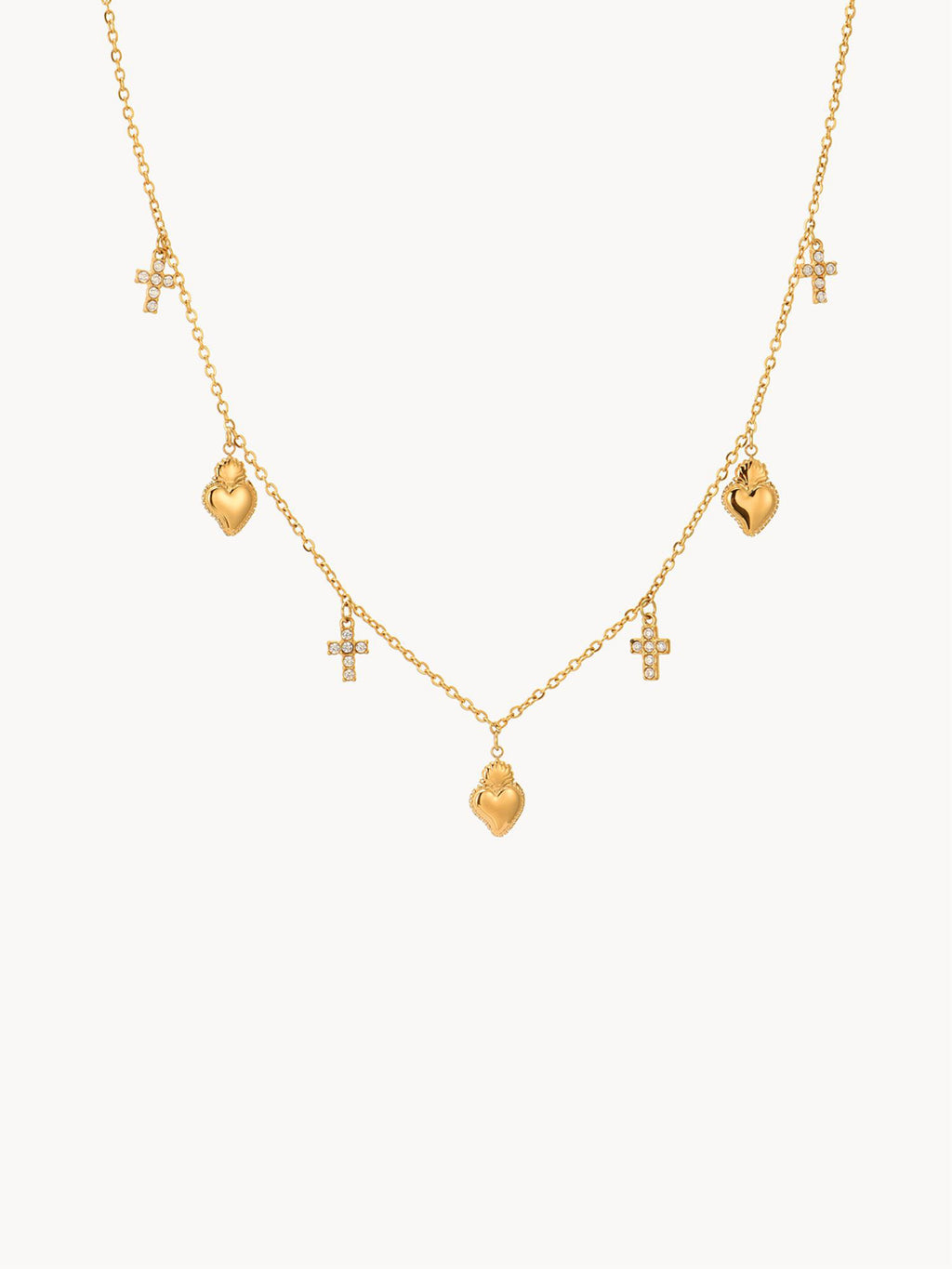 Gold Sacred heart and cross Necklace Waterproof, Sweatproof, Anti-Tarnish Necklace Charms by Andie