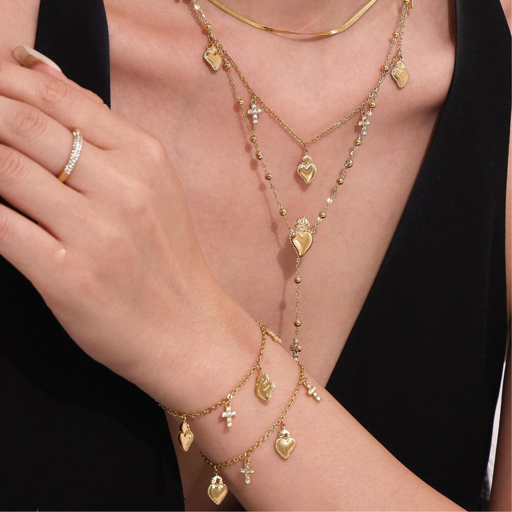 Gold Sacred heart and cross Necklace Waterproof, Sweatproof, Anti-Tarnish Necklace Charms by Andie