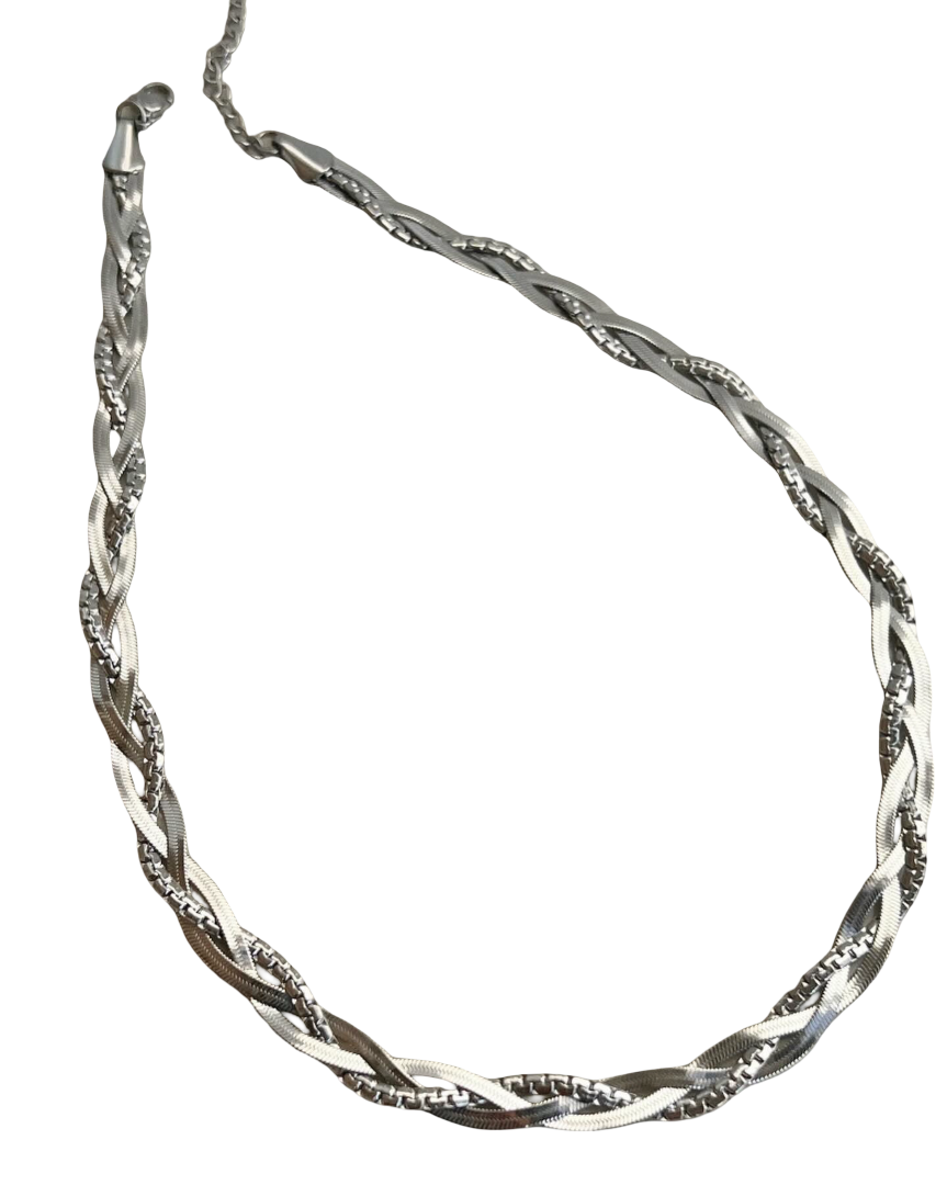 Silver braided herringbone chain Waterproof Necklace Sweatproof Necklace Anti-Tarnish Necklace Charms by Andie