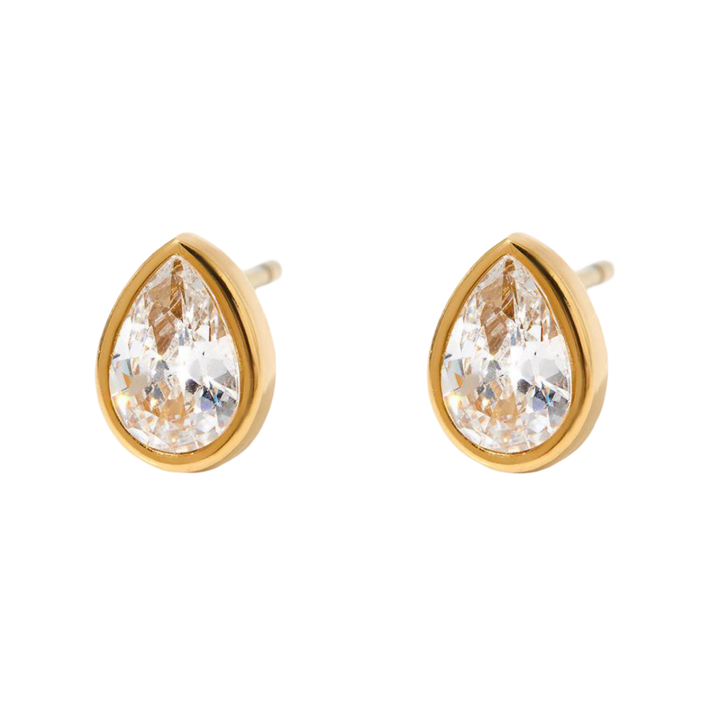 Pear Bezel set Stud Earrings| Waterproof Sweatproof Anti Tarnish Jewelry Charms by Andie