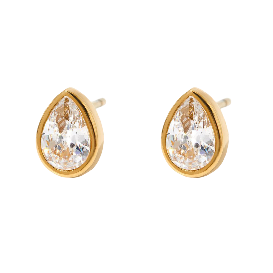 Pear Bezel set Stud Earrings| Waterproof Sweatproof Anti Tarnish Jewelry Charms by Andie